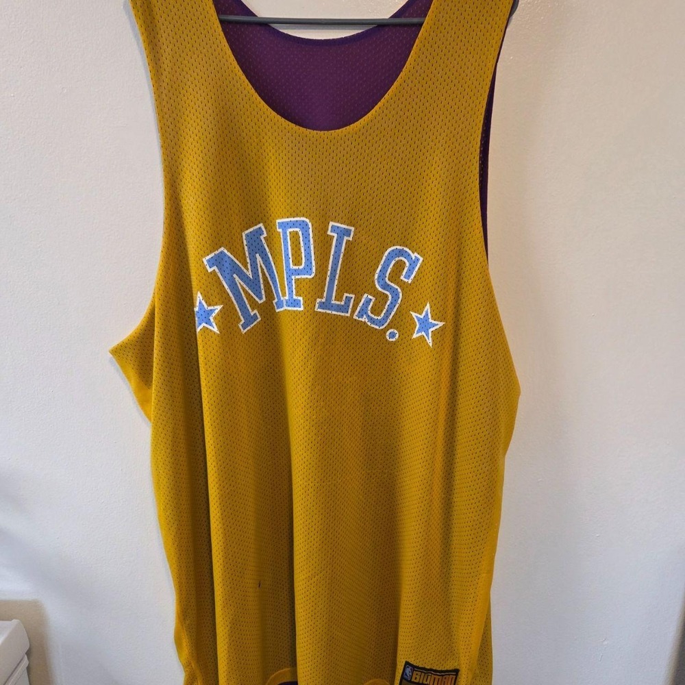 G-III Carl Banks NBA MPLS Lakers Reversible Mesh Jersey Yellow Purple Bigman 3XL
